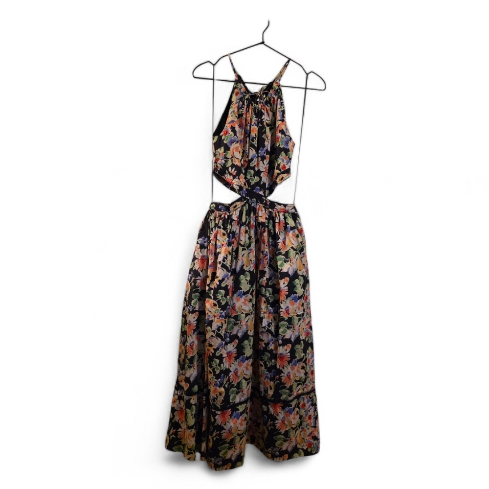 Something Navy Floral Midi Dress Cut Out XS - Picture 4 of 7